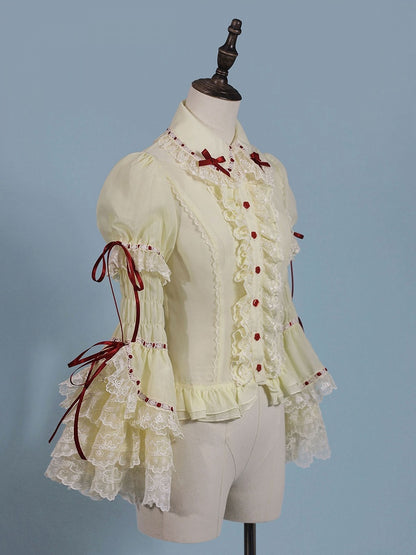 パフイエローの半袖ブラウス