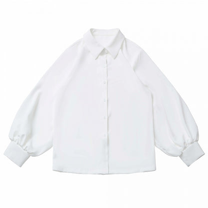 シャツ チャイナドレススタイル ホワイトシャツカラー/ノッチカラー ルーズ