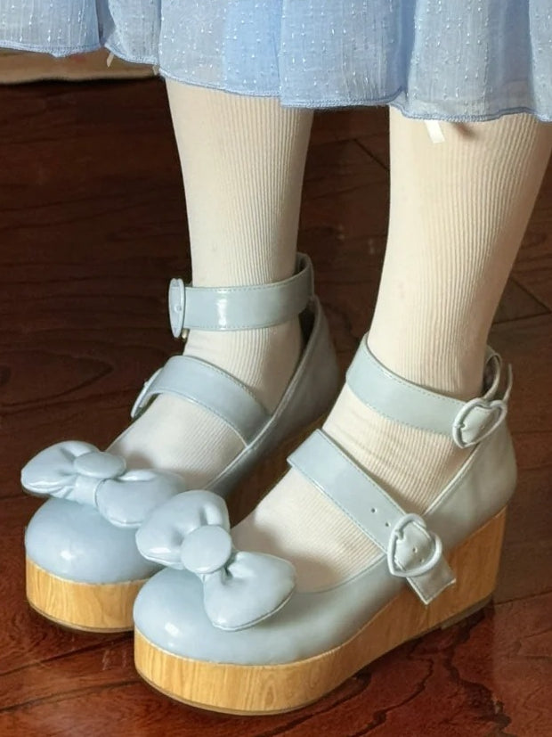 Herz Schuhe Süße Blaue Schnallen Top bei - Bow Lolita Plattform Baby