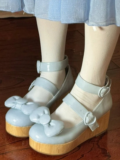 Herz Schuhe Süße Blaue Schnallen Top bei - Bow Lolita Plattform Baby