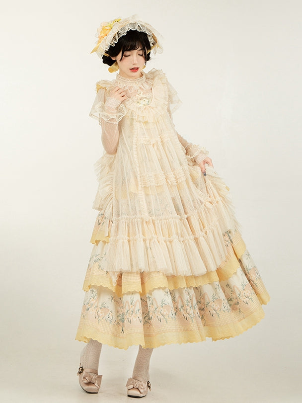 Dots Overdress Pink Bow Ruffle Trim Style House Beige Details and Tulle