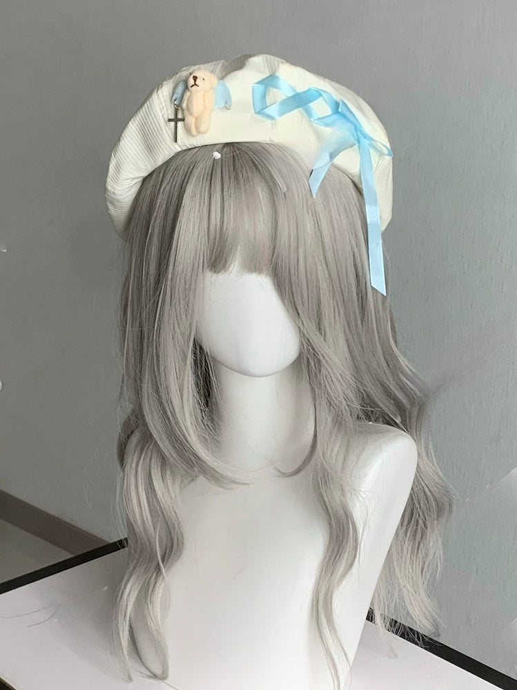 Rhinestone Plush Angel Bear Beret with Lace-up Detail