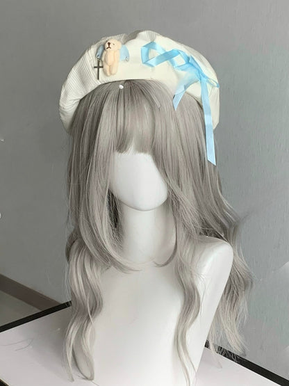 Rhinestone Plush Angel Bear Beret with Lace-up Detail