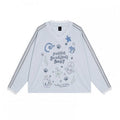 Cuffs with Lace Sleeve Long V-neck Pattern Blue Top Cartoon Collar