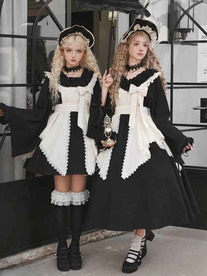 ドレスバージョンセット フリルネックライン ショートロリータ ロング フルメイド スクエアワ ブラックスリーブ