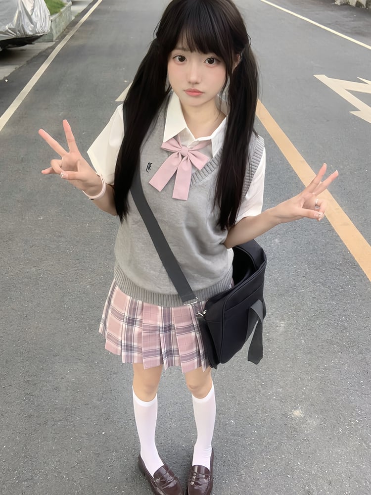 Muster Uniform JK Rock 42CM Plaid Plissee Rosa