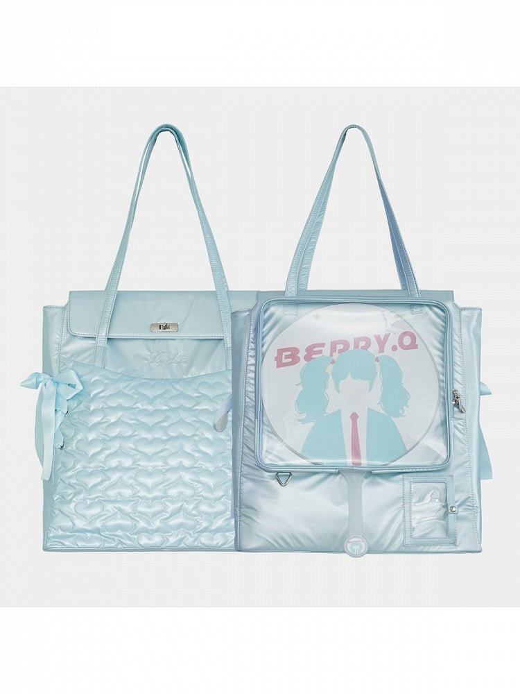 4 Colors Heart Pattern Detail Ita Bag with Transparent Window for Daily Use - Berry Q