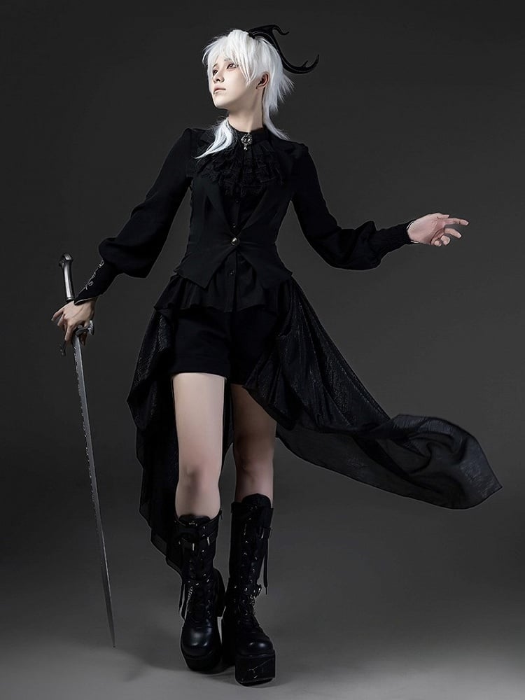 Black Ouji Lolita Blazer-Style Tailed Waistcoat - Ling Xi