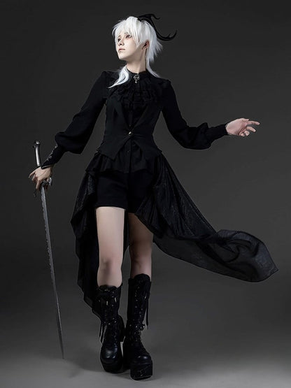 Black Ouji Lolita Blazer-Style Tailed Waistcoat - Ling Xi