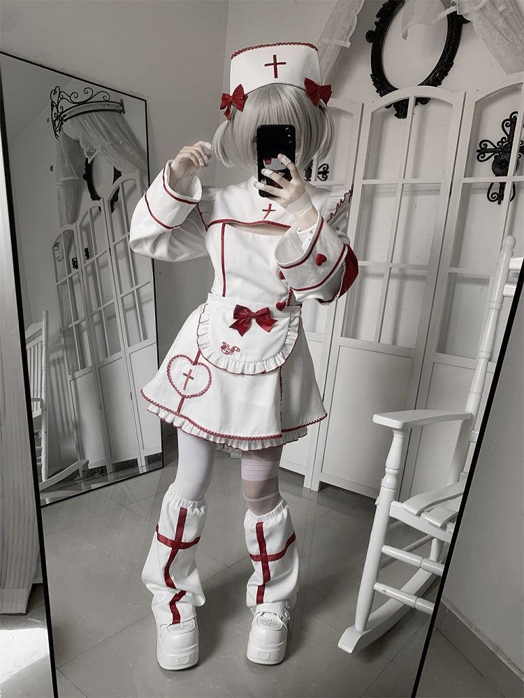 and Halloween Decoration Red for Cross White with Bow Embroidery Cap Nurse