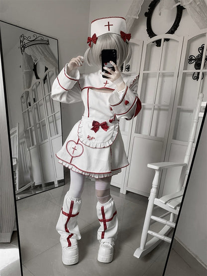 and Halloween Decoration Red for Cross White with Bow Embroidery Cap Nurse