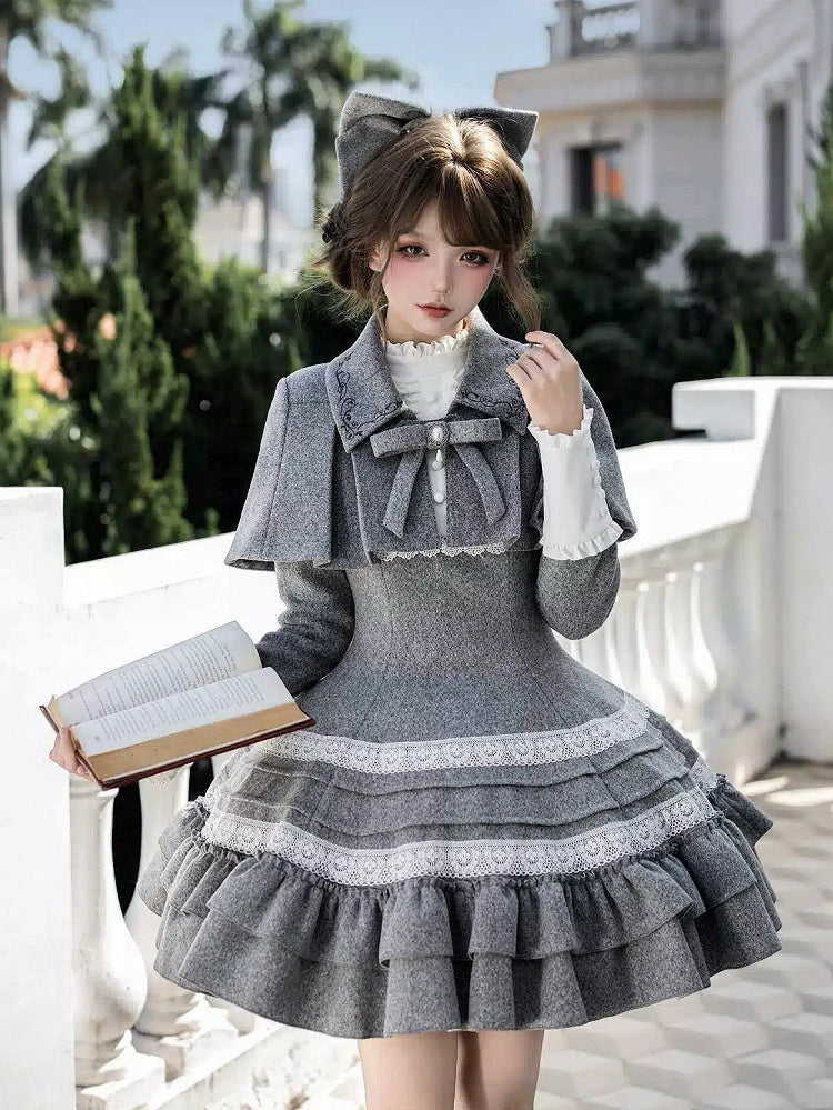Collar Short Lolita Cape Foldover Gray Embroidered