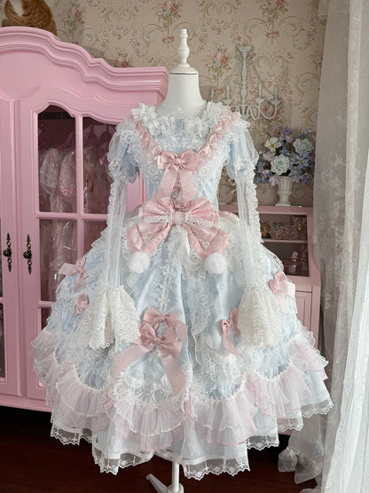 Azure Cotton Sweet Lolita Blouse with Detachable Lace Sleeves