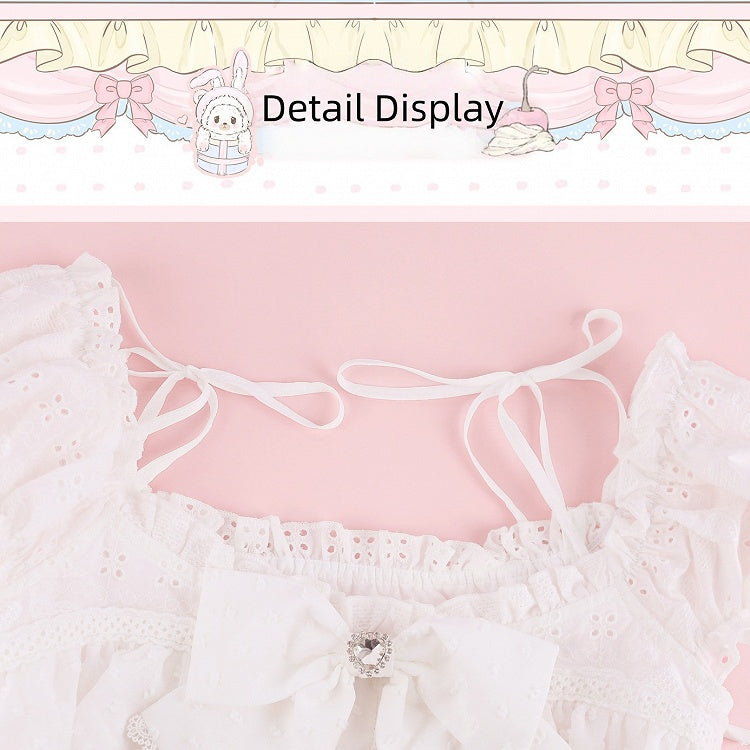 White Off Shoulder Short Sleeve Top with Rhinestone Bow Tie - serendipity