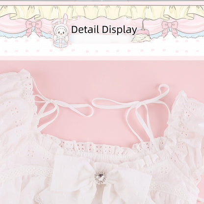 White Off Shoulder Short Sleeve Top with Rhinestone Bow Tie - serendipity