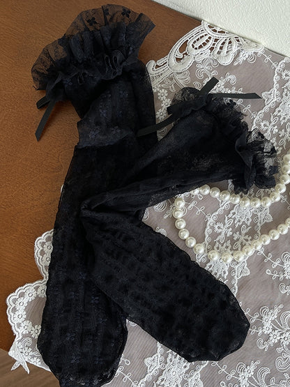 トリムレース 膝下 花柄 ホワイト/ベージュ/ブラック ロリータストッキング