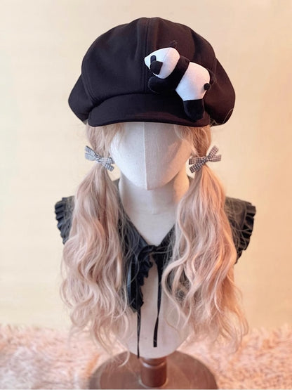 Beret Embellished Panda Plush Black