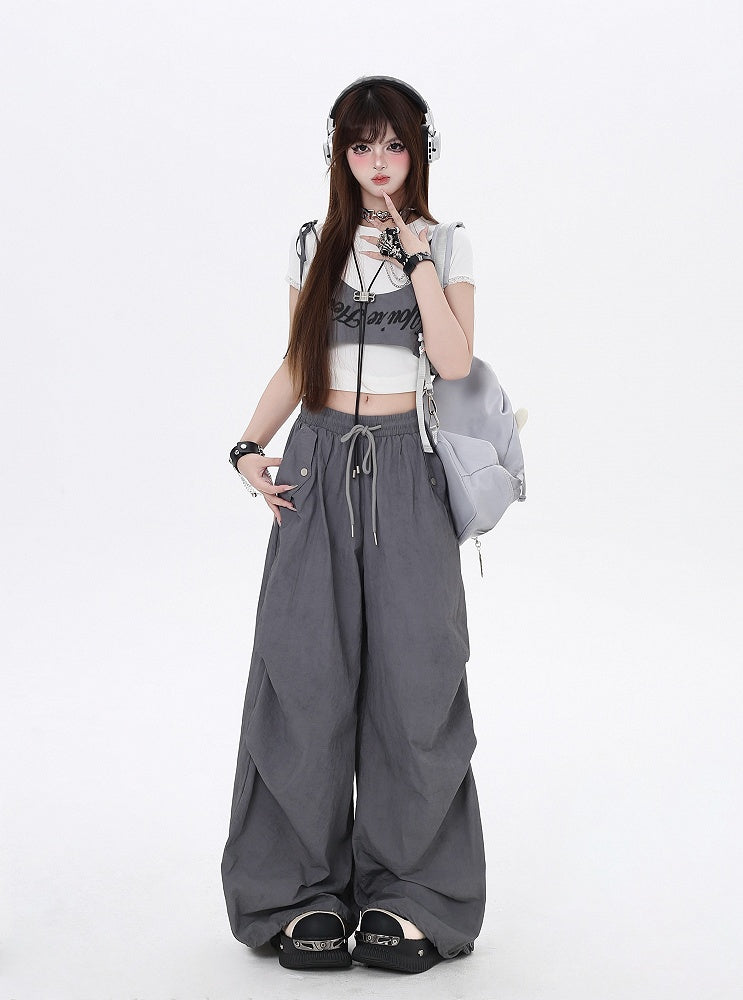 Zubehör Taille Punk Asymmetrische Kordelzug Taille Wasteland mit Hose Grau