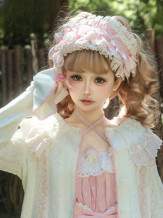 Hairband Strawberry Pink/Red/Blue with Lolita Accents Lace Trim