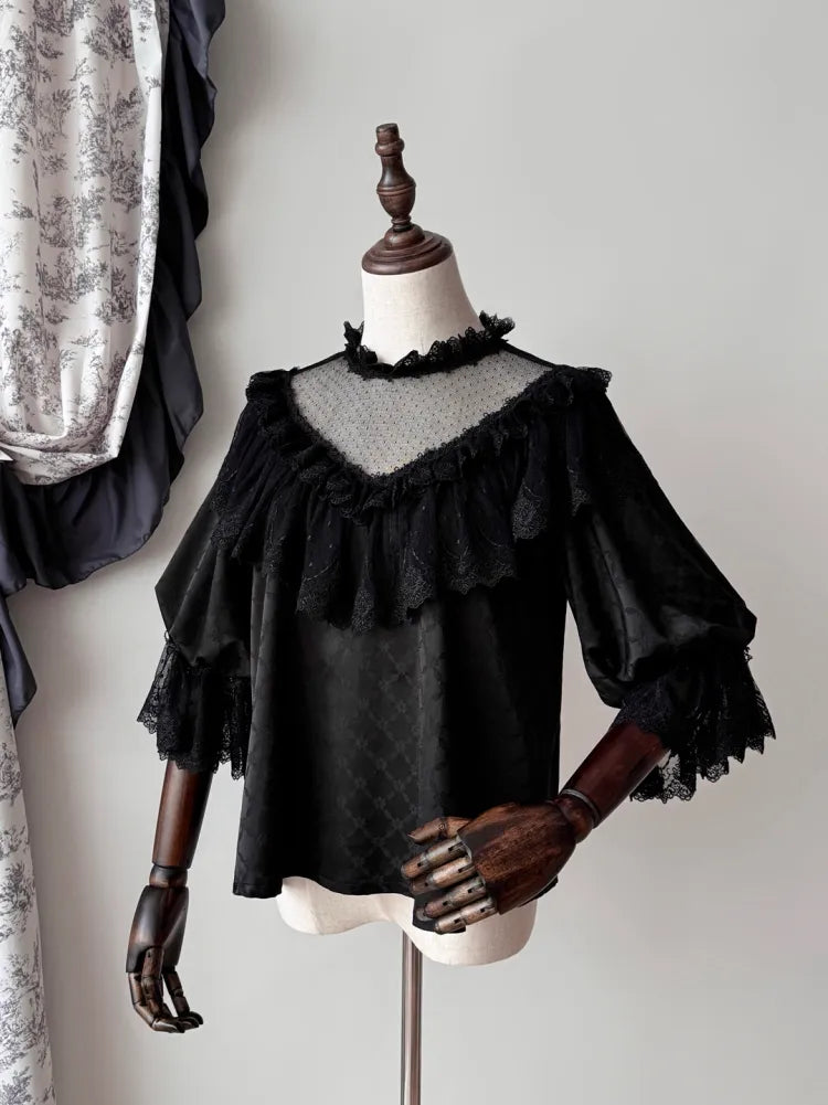 All Black Aristocrat  Gothic Edward Neck / V-neck Top