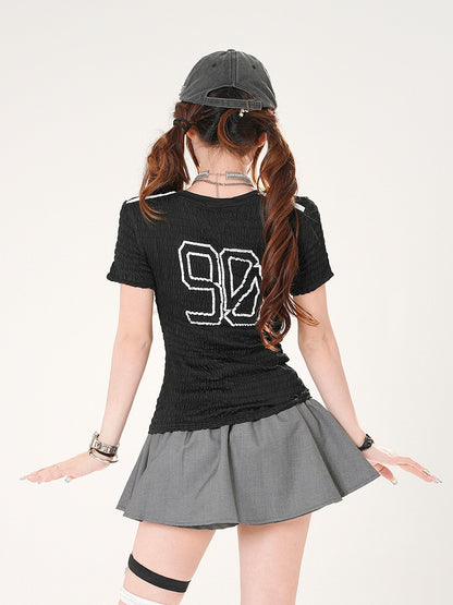 Slim-fitting T-shirt Letter and Number Print Black/Red