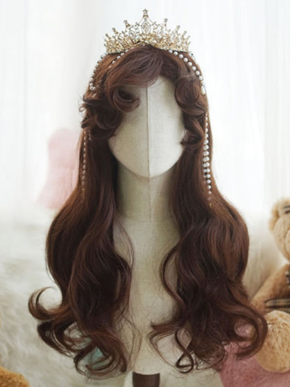 レッド/ライトブロンド/ホワイト/キャラメル 60cm ロングウェーブウィッグ（カール前髪付き）