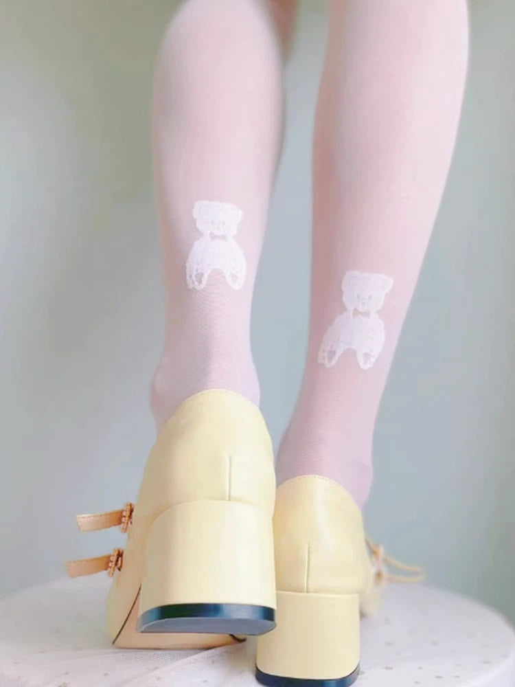White Teddy Style Colors: Pattern Sheer Stockings (2 Lolita Bear