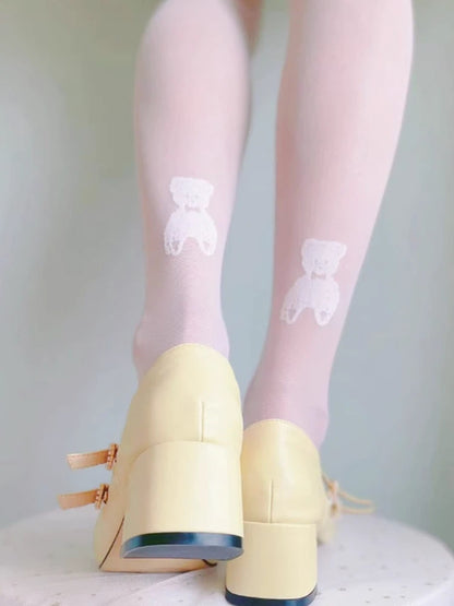 White Teddy Style Colors: Pattern Sheer Stockings (2 Lolita Bear