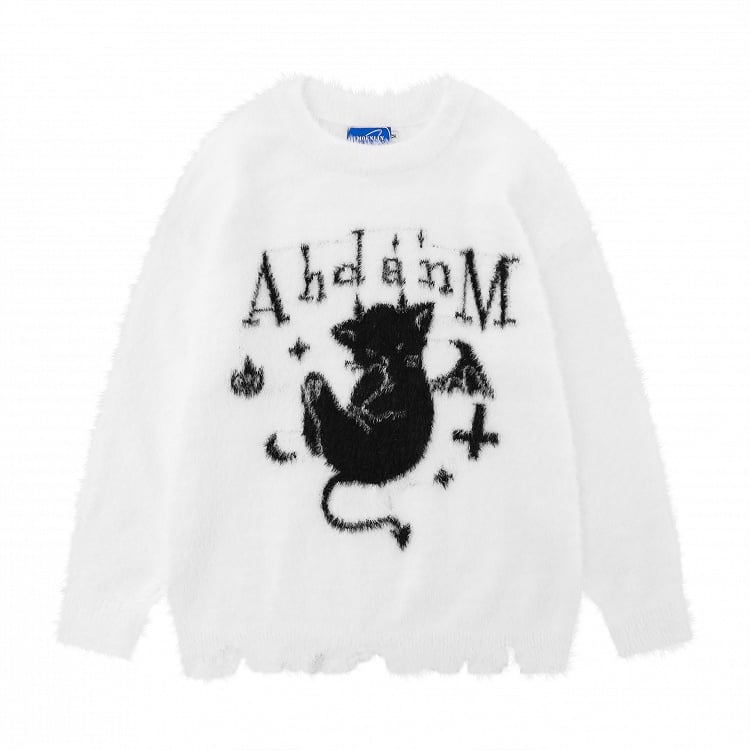 Cozy Kitten Furry Sweater - Perfect for Fall and Winter Black/White