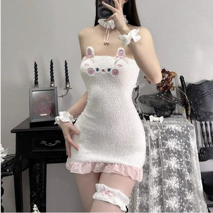 Sweet Bunny & Kitty Strapless Bodycon Dress