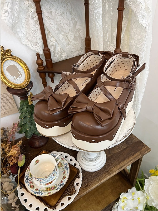 Dark PU Toe Brown Crisscross Design - Platforms Round