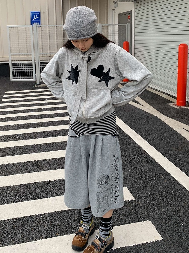 Star Heart Grey Jacket Hooded Patches with