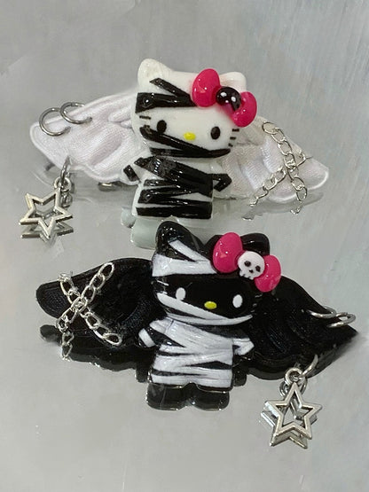 Black/White Guro Kawaii Mummy Kitty Hairclips