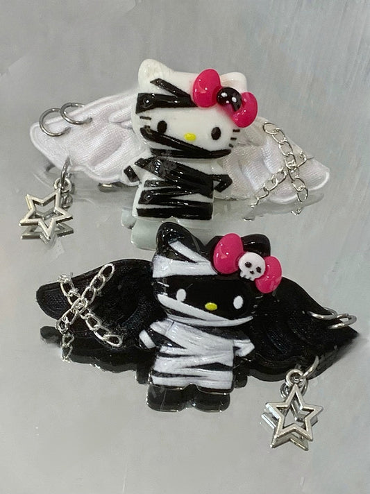 Black/White Guro Kawaii Mummy Kitty Hairclips