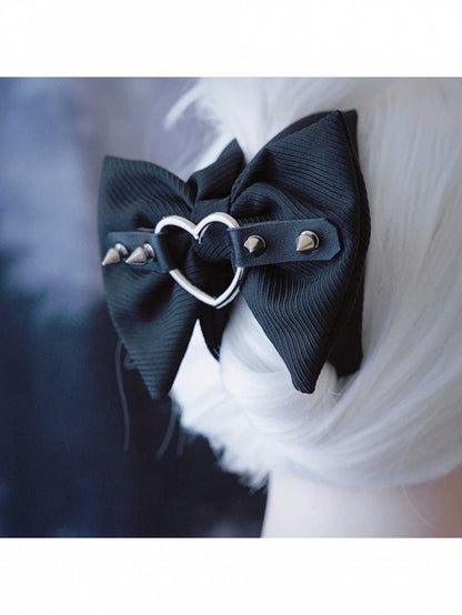 Gothic Hair Claw Clip with Heart and Bow Accents - Strange Sugar