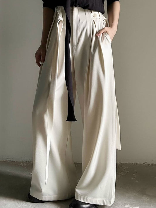 Wide-Leg Side Lolita Pants Long Ties Unisex Ouji Apricot with Relaxed Fit