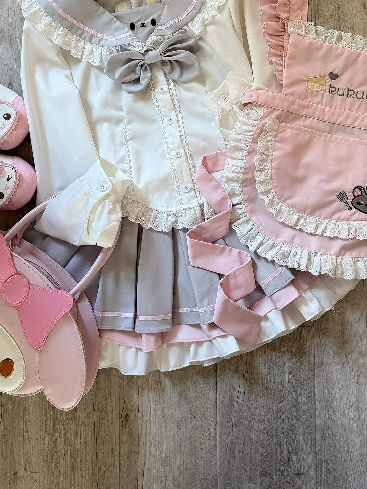 Jupe plissée à détails superposés gris rose