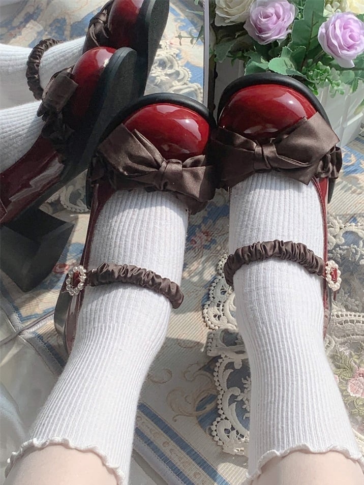 Bow Top - at Lolita Sweet Shoes Red Wine Mid-heel
