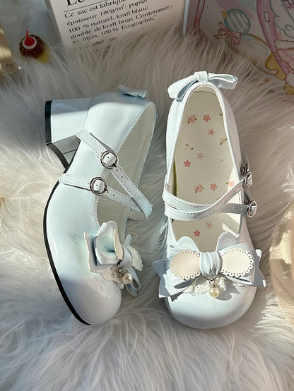 Snap Lolita Blue Shoes Heel 4.5cm Mary Sweet Closure with Bunny Themed Jane