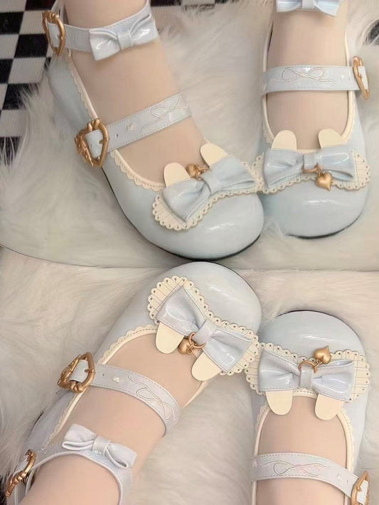 Bleu - Lapin à Bordure Festonnée Janes Motif Lumineux Thème Doux Cœur Lolita