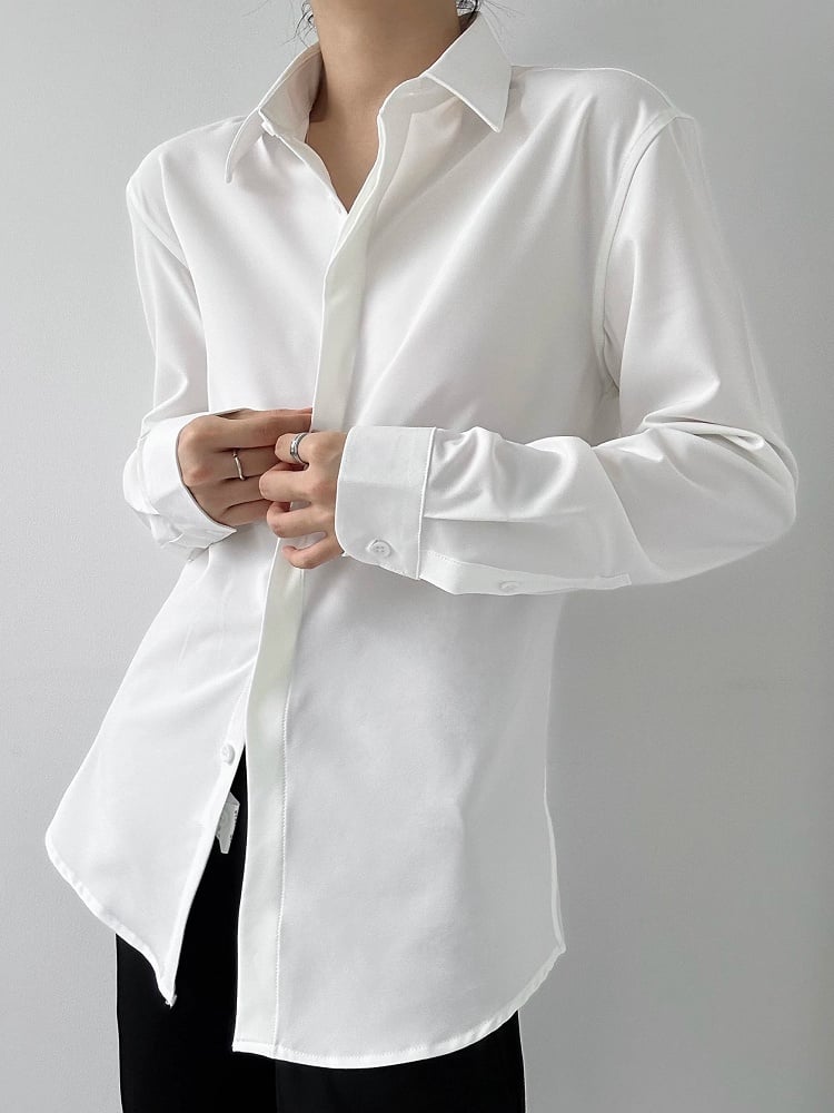 Flat White Collar Long-Sleeve Ouji Unisex Shirt Lolita Pointed