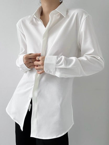 Flat White Collar Long-Sleeve Ouji Unisex Shirt Lolita Pointed