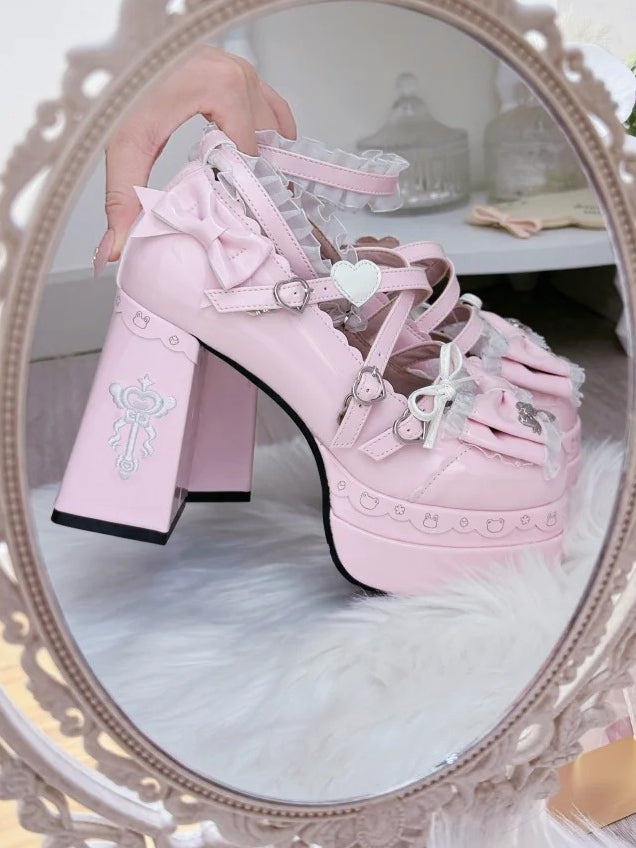 Mary Pink Bow Lolita Janes Accents PU - Sweet Leather
