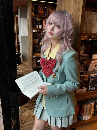 グリーンのノッチカラーのプレッピーミントJK制服ブレザー