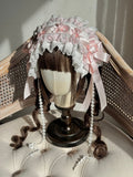Hairband Lolita White Lace with Floral Bows Pink Ruffled and Drops