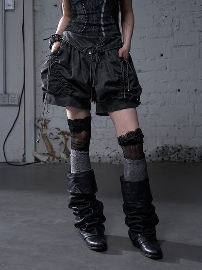 ダークフォールドオーバーウエスト フェードウォッシュ ヴィンテージ レースアップ グレー