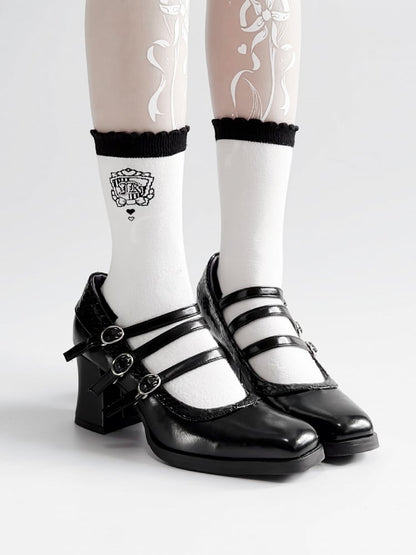 Schlangenhaut Gothic Lolita Schwarz 6,5 cm Schnallen Block 3 Muster mit Absätzen