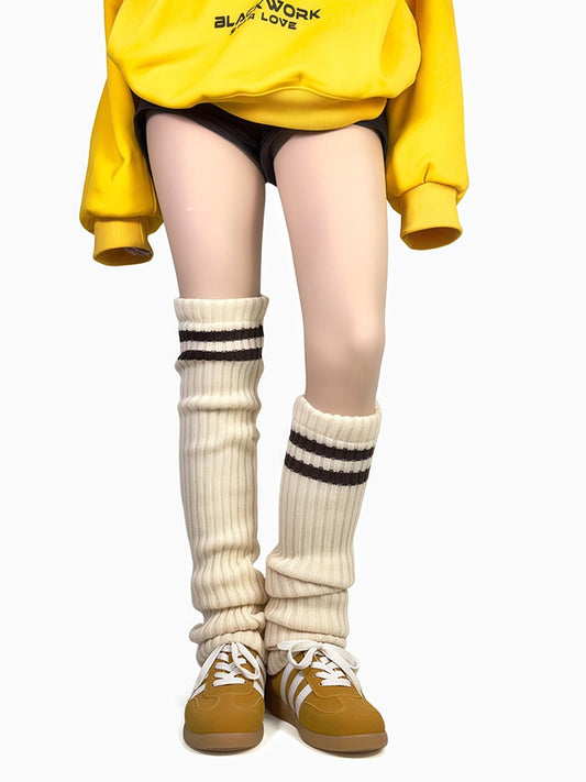 アプリコットオーバーニーストライプ柄ニットレッグウォーマー