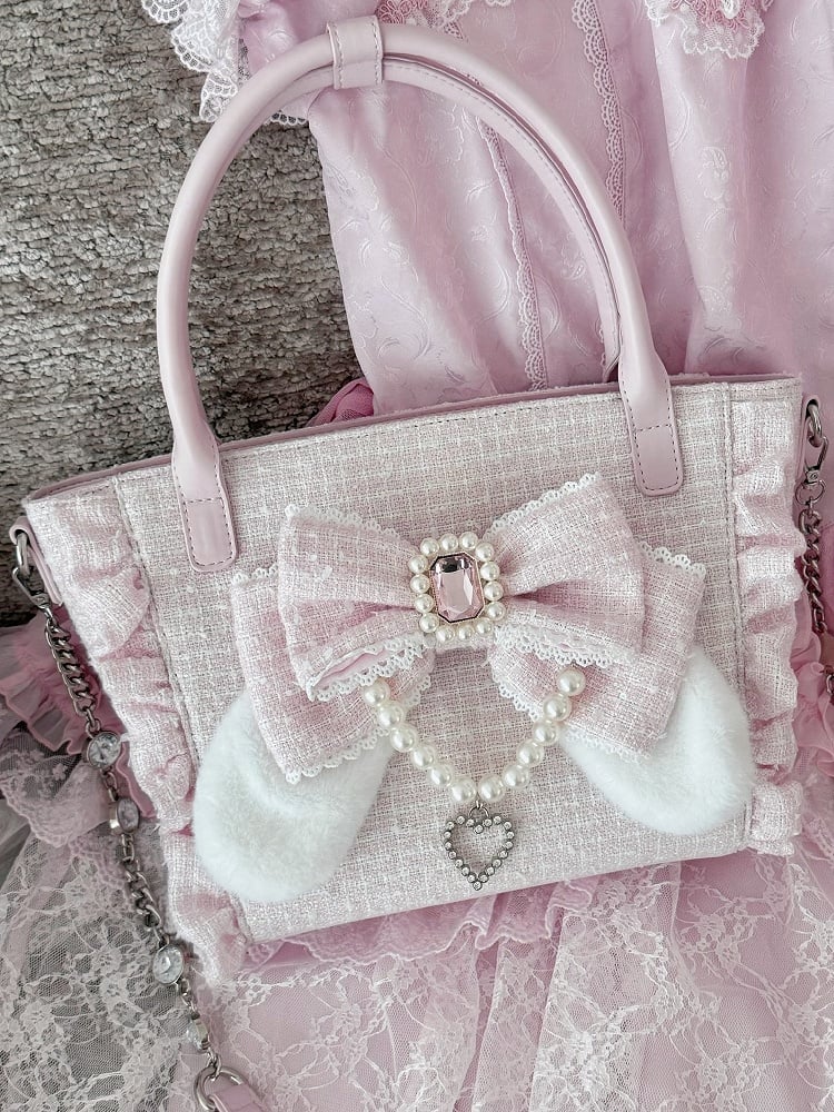 Ear Bow Shoulder/Crossbody/Handbag Pink Plush Elegant Lolita Bunny -