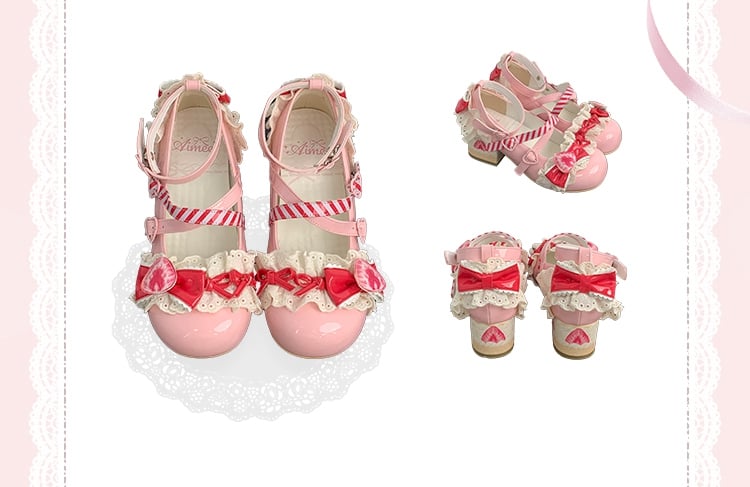 Jane Mary Sweet Lolita Shoes Strawberry Raspberry Cake Pink